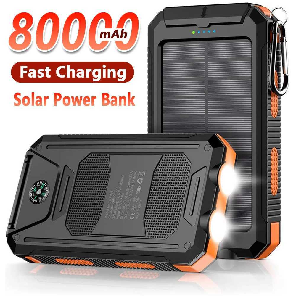Solar Power Bank 80000mAh Portable Charging Poverbank External Battery Charger Strong Light LDE Light for All Smartphones J251114