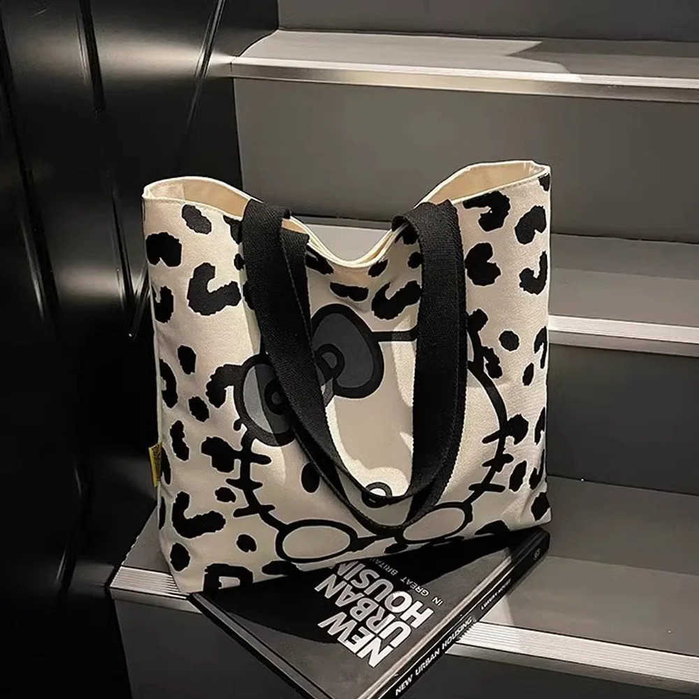 Sanrio Cartoon Cute Hello Kitty Large Capacity Canvas Shoulder Bag Fashion Retro Girl Daily Commuting Casual Handbag Women Gifts L251022