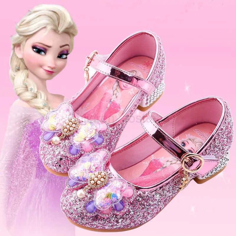 Disney Girls Princess Sandals Childrens Shoes Frozen Elsa Childrens Shoes Girls Fashion Baby Pink Blue High Heel Shoes Size 2535 H251022