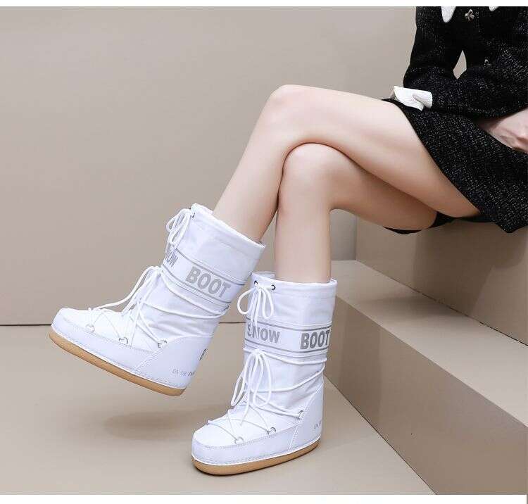2025 Winter Same Style Ski Non-Slip Boots For Women, Warm, Thickened, Snow Fashion, Round Toe, Waterproof, Mid-Calf