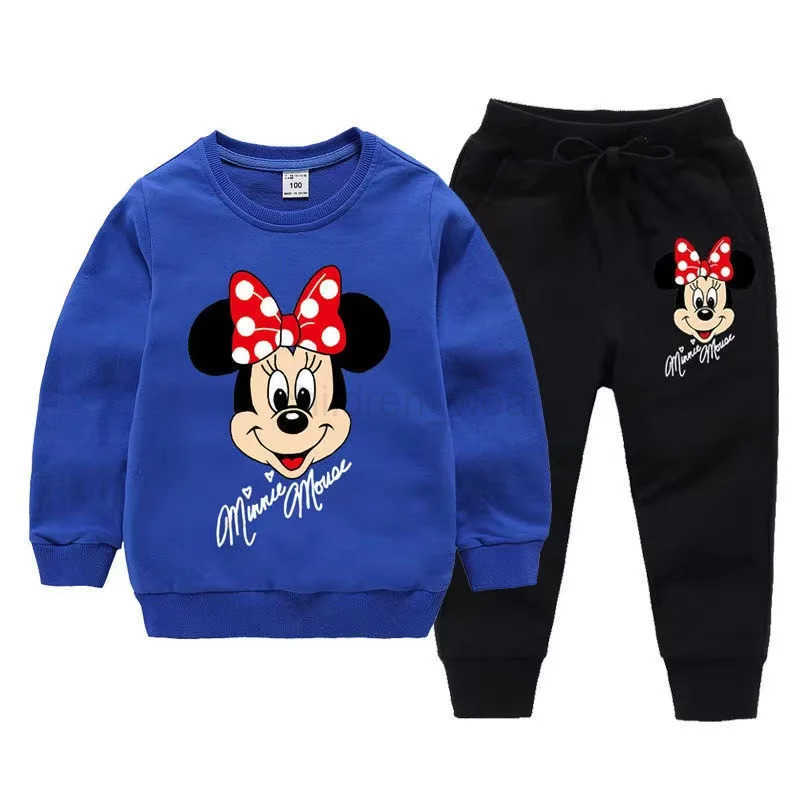 Disney Autumn Baby Girl Clothes Set Children Minnie Cartoon Printing Sweatshirt Top and Pants Bottom Two Piece Suit Tracksuit H251022