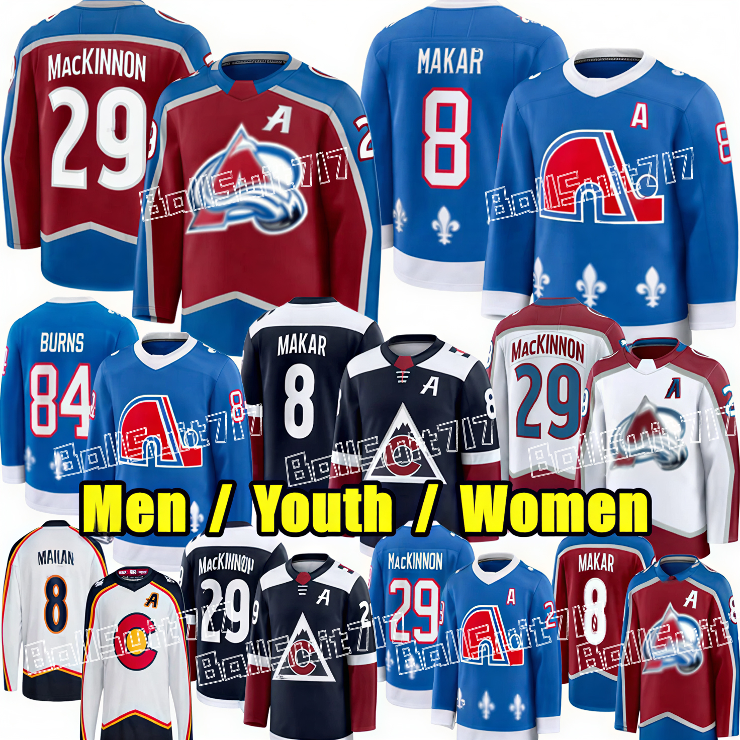 #29 Nathan MacKinnon Cale Makar Collorado Avalanche jersey Gabriel Landeskog Ross Colton Miles Wood Artturi Lehkonen Devon Toews Nichushkin Hockey Jer