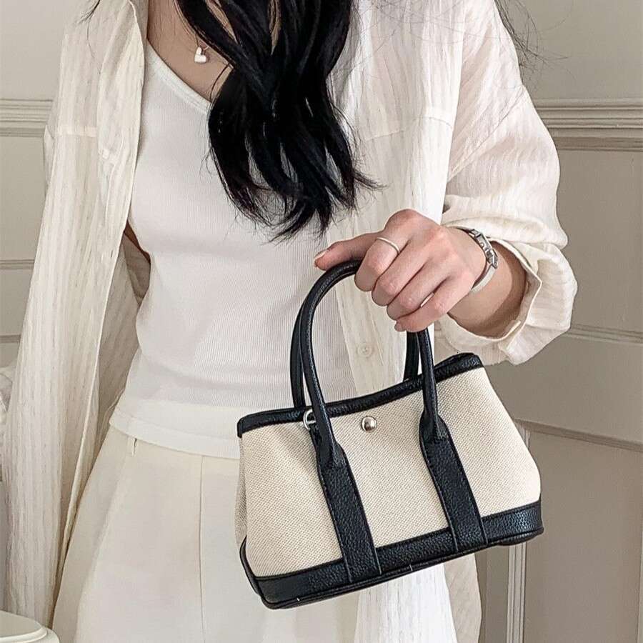 Korean Canvas Ins Style Stitching Contrast Color Design New Crossbody Commuting Versatile Pu Leather Handheld Shoulder Bag B5