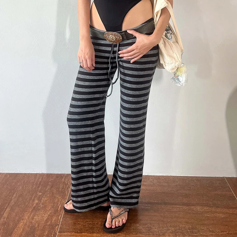 Fairy Coquette Low Waist Lounge Sweatpants Y2k Striped Wide Leg Pants Preppy Teen Girl Vintage Long Trousers Workout Streetwear 251017
