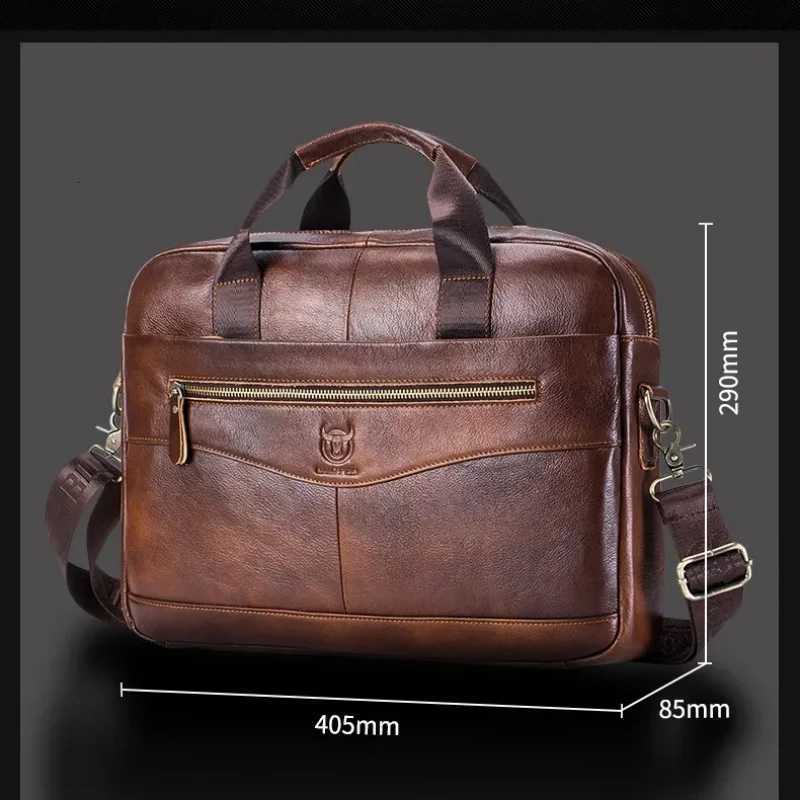 BULLCAPTAIN Briefcase Shoulder Messenger Bags Mens Genuine Leather 14 inch Laptop Bags Mens Briefcase Office Business Handbag W251022