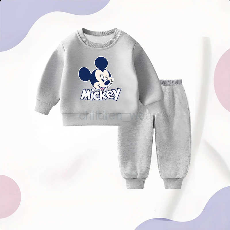 Disney Autumn Boys and Girls Hoodies Sets Mickey Printed Childrens Pullover and Long Pants Two Piece Suit Kids Casual Sweatsuit H251022