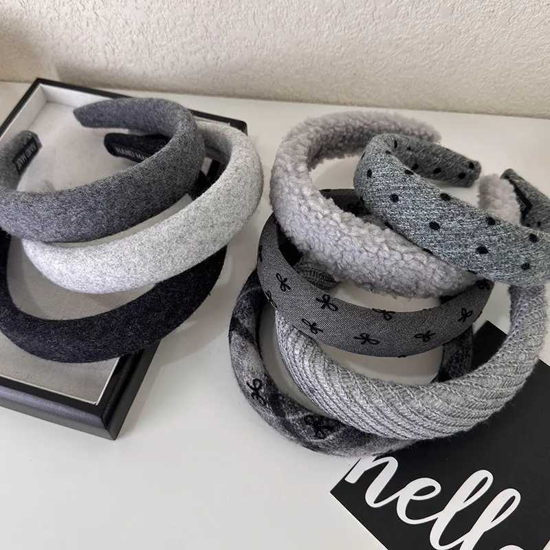 Grey Series Headbands Retro Knitted Bow Wide Hair Band for Woman Girl Elegant Hair Hoop Lady Winter Fashion Hair Accessories New V251022