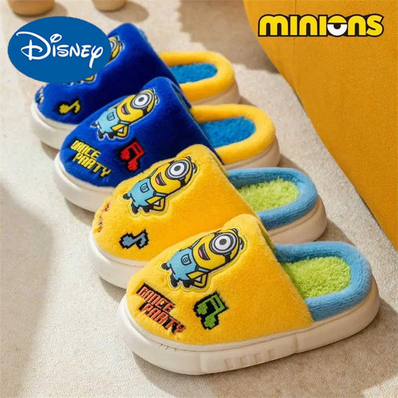 Disney Minions Plush Slipper Cartoon Children Cotton Slippers Anime Figures Cute Home Interior Keep Warm slippers Winter Kid Gift H251022