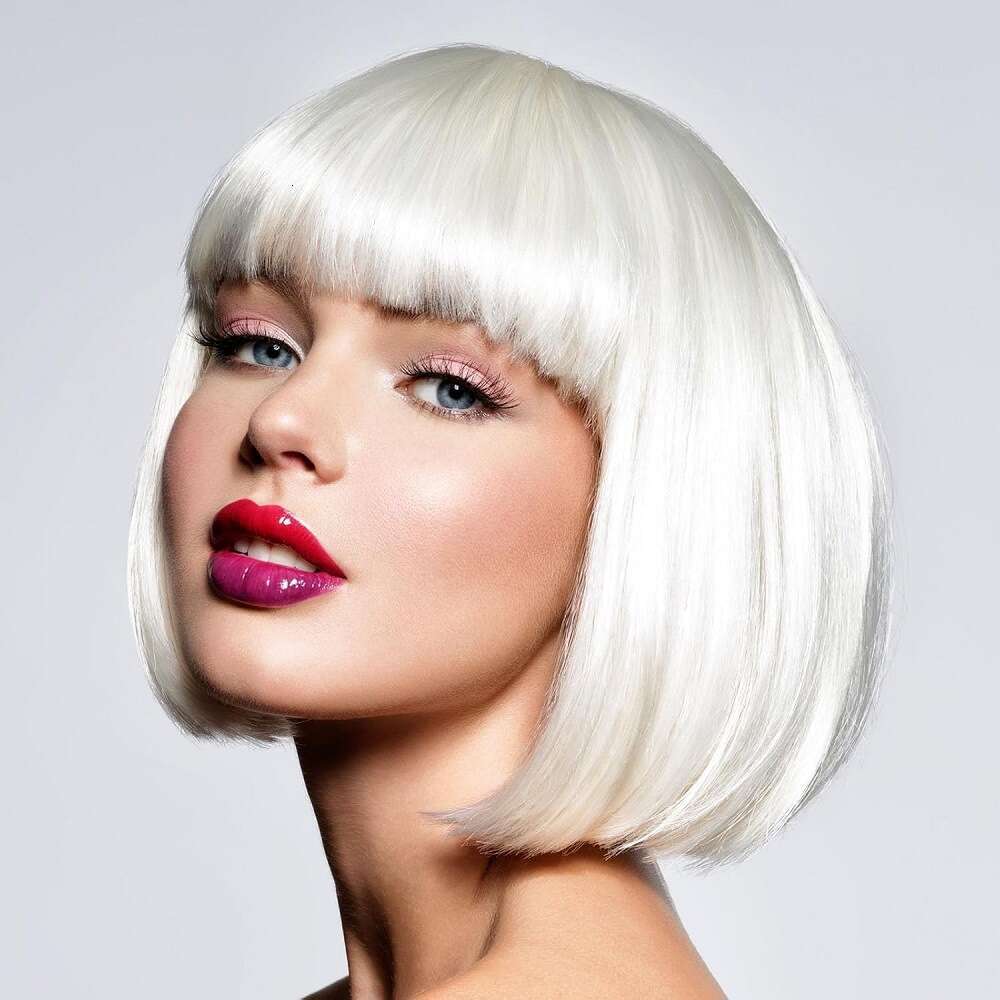 Lace Front Bobo Cut Black Wig High Temperature Fiber Middle Part Short Straight Hair