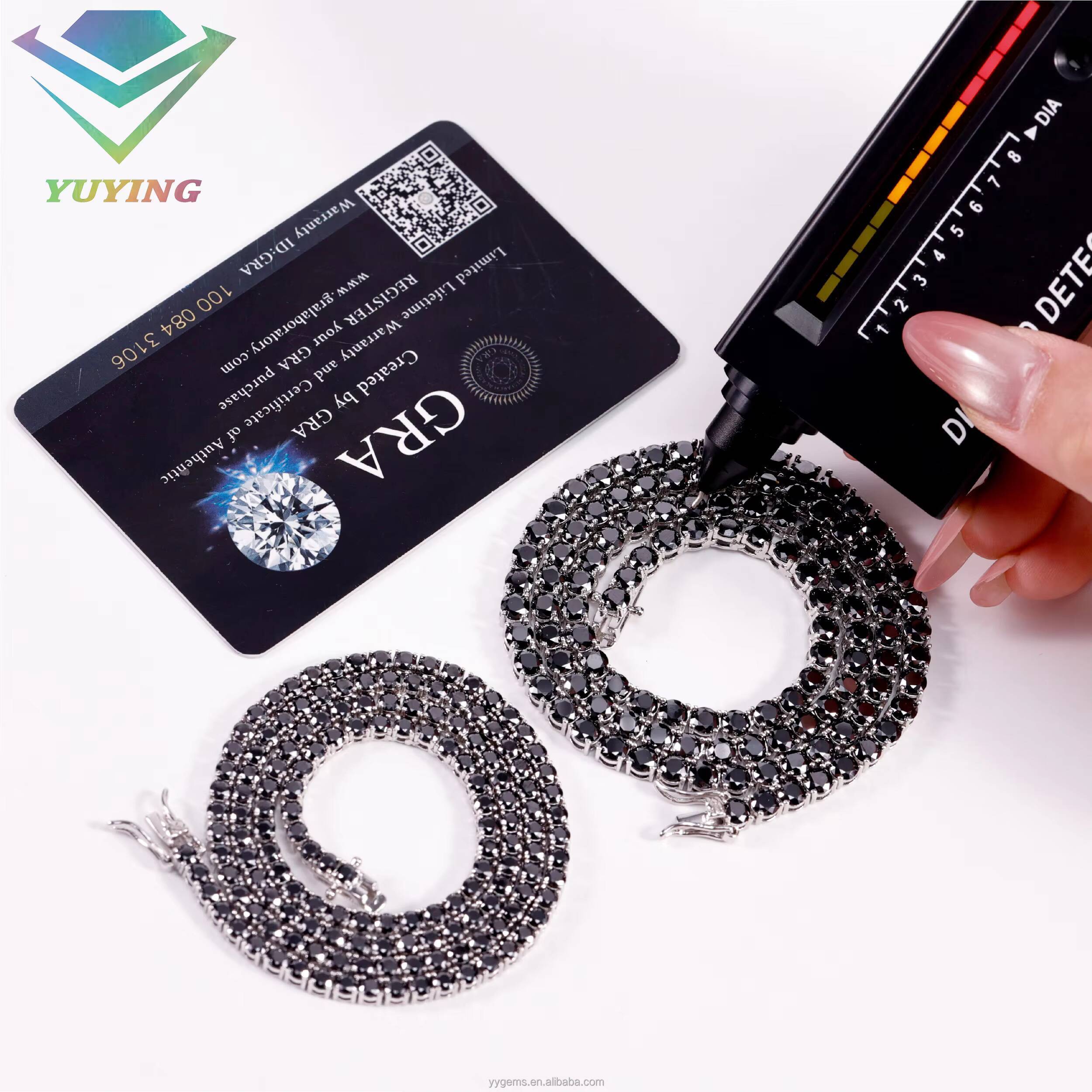 Factory Price Black Moissanite Tennis Chain Jewelry 925 Sterling Silver 2mm65mm VVS Black Mossanite Tennis ChainBracelet