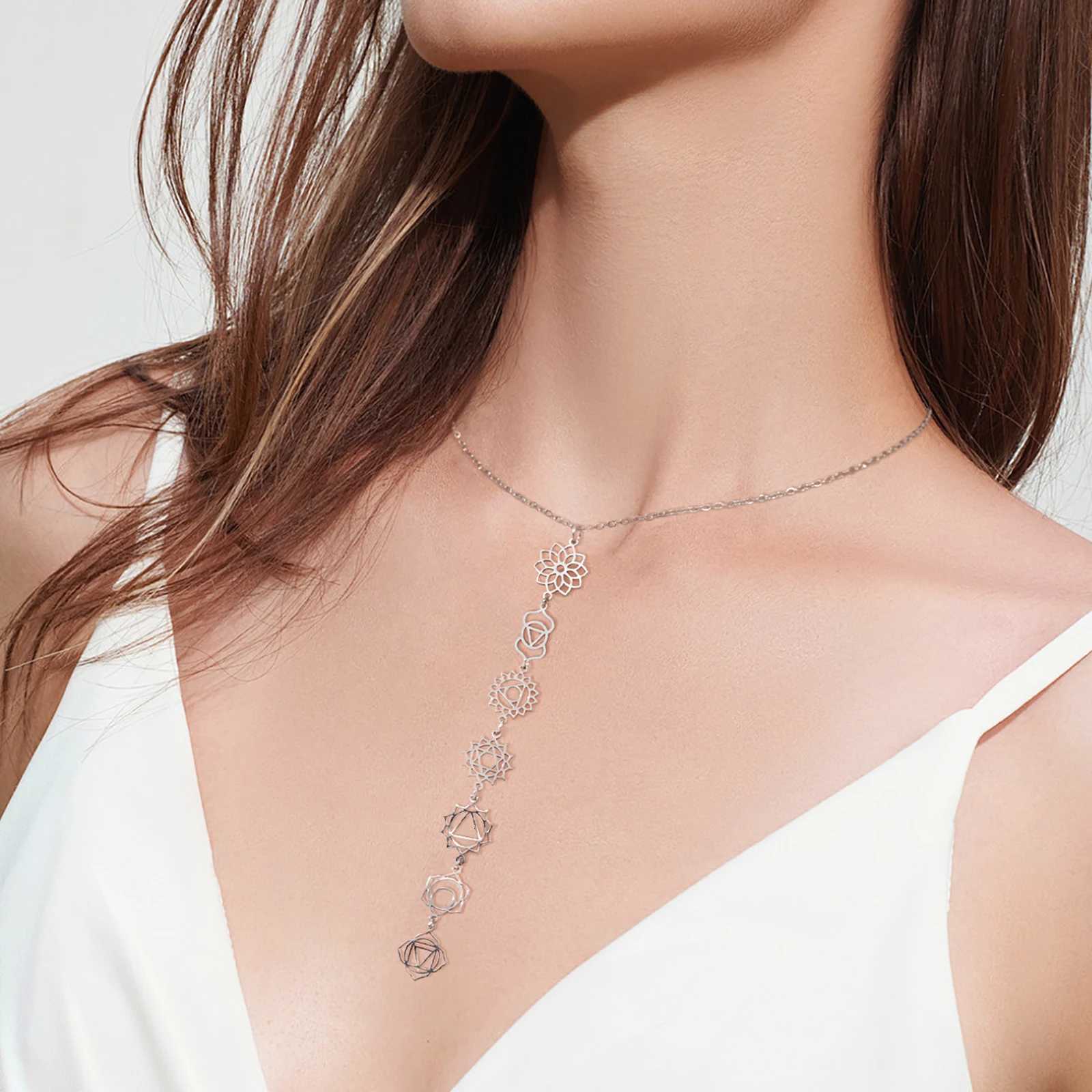Cazador Yoga Meditation 7 Chakra Flower Necklaces for Women Stainless Steel Amulet Jewelry Necklaces Birthday Gift New V251022