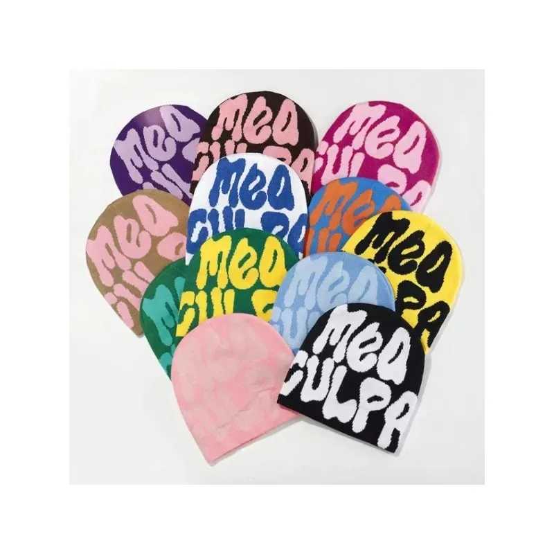 MEA CULPA Korean version fashion versatile autumn and winter hip hop European and American trend letter jacquard knit hat J251022