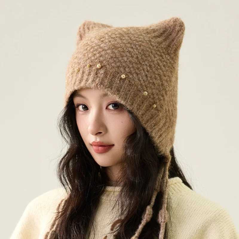 Unique Twisted Braid Knit Hat Winter Warmth Fringe Knit Earflap Hat Versatile Beanie Cat Lovely J251022