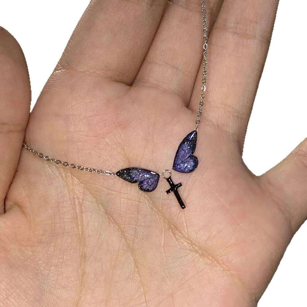 New Eternal Night Butterfly Oil Drop Collarbone Chain Fashion Creative High-end Cross Necklace