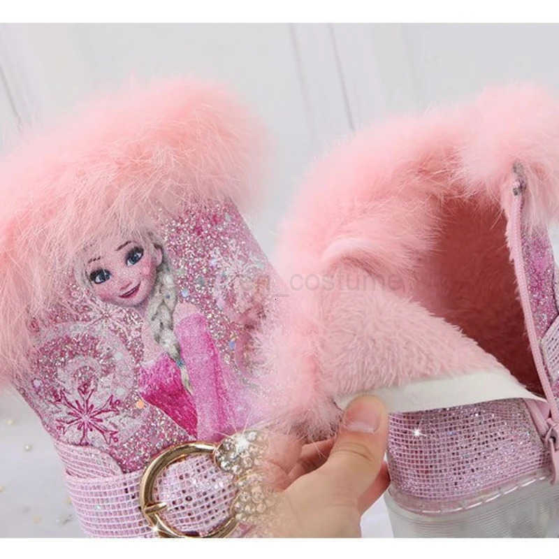 Disney Girls Boots Winter Fashion Frozen Elsa Princess Boots Childrens Short Girls Cotton Fur Ankle Boots Girls Pink Shoes H251022