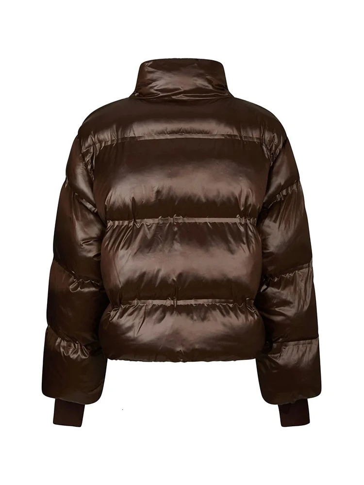 Womens Winter Cotton Coat Stand Collar Zipper Puffy Green Brown Thick Warm Down Jacket Female Street Lady in Outwear 251017