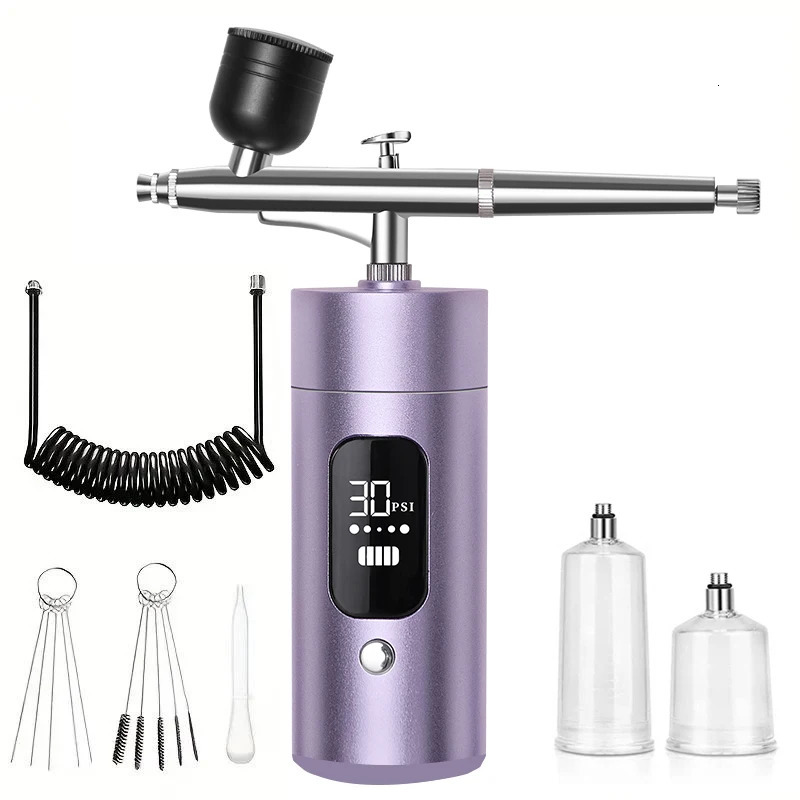 Purple airpump airbrush with display threespeed adjustable for painting model coloring nail art airbrush makeup coloring ca 251015