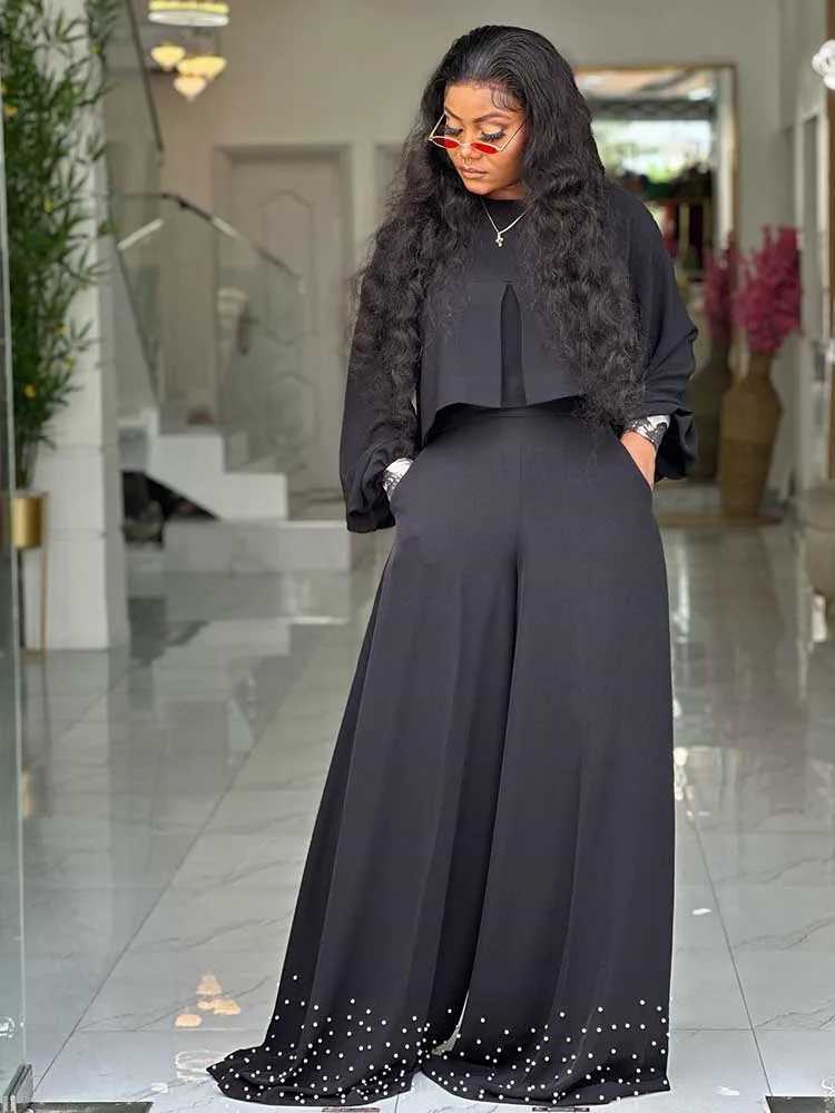 Spring Clothes for Women 2 Piece Sets Women Outfit Lantern Sleeves Suit with Wide Pants and Top High Street Ladies Elegant SetsT251022