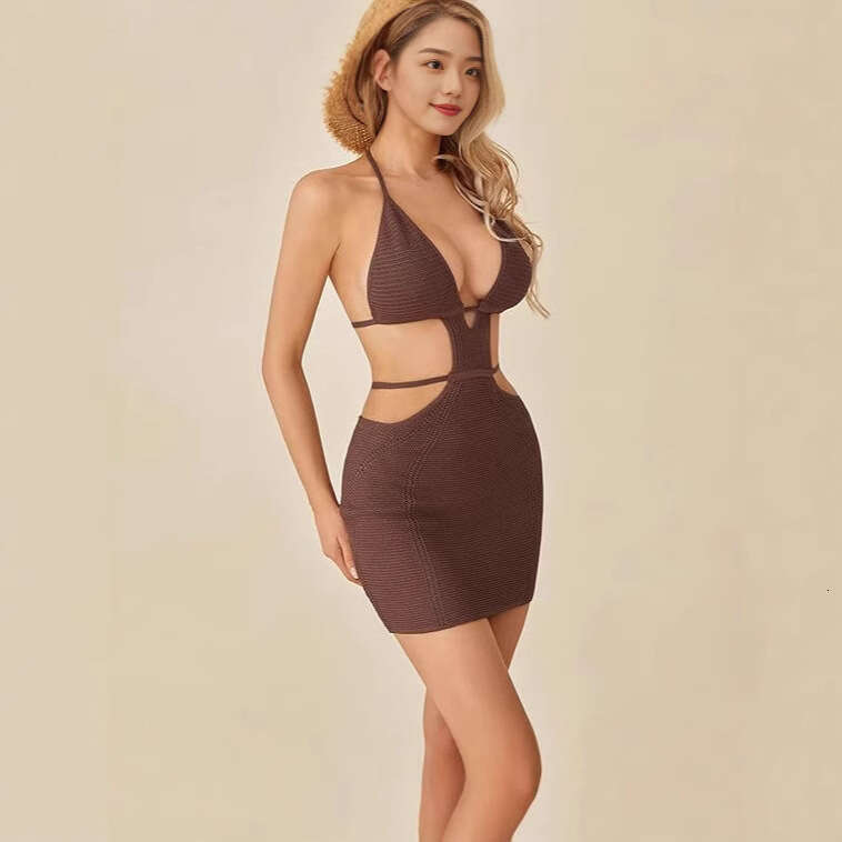New Designer Women's Hollow Out Bodycon Dress - Sexy Lace-Up Halter Neck Tube Top with Strap, Flattering Fit & Chic Design