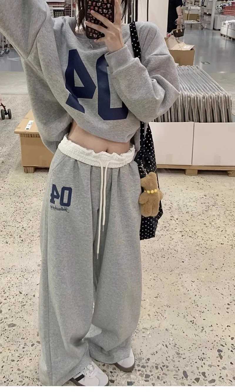 Letter Fashion Color Retro Sports Pants for Women in Spring Summer High Waisted and Drooping Casual Pants Loose Pants VersatileT251022