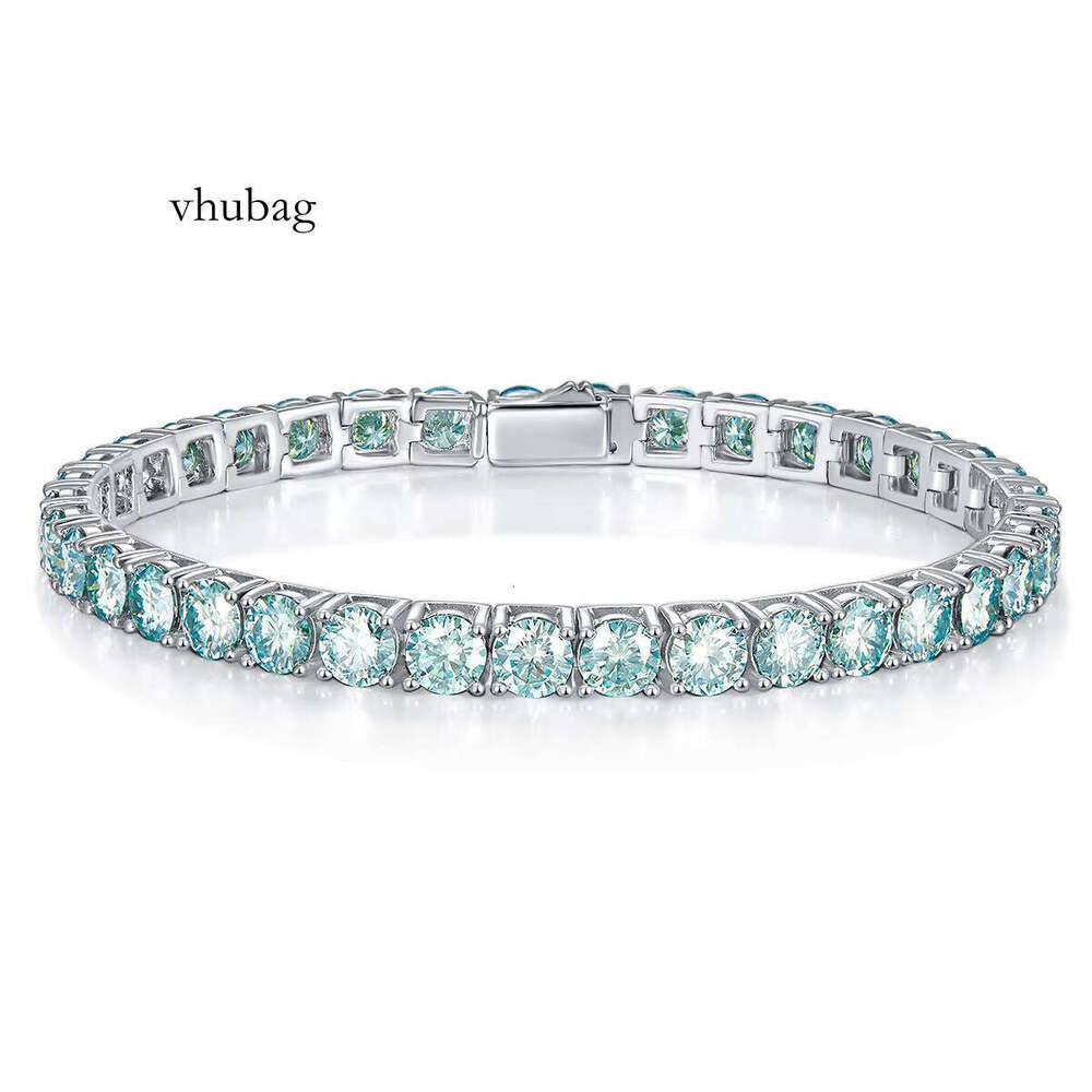 Classic Blue 4mm Sier Tennis Chain Moissanite Bracelet for Women Elegant Jewelry Bangle