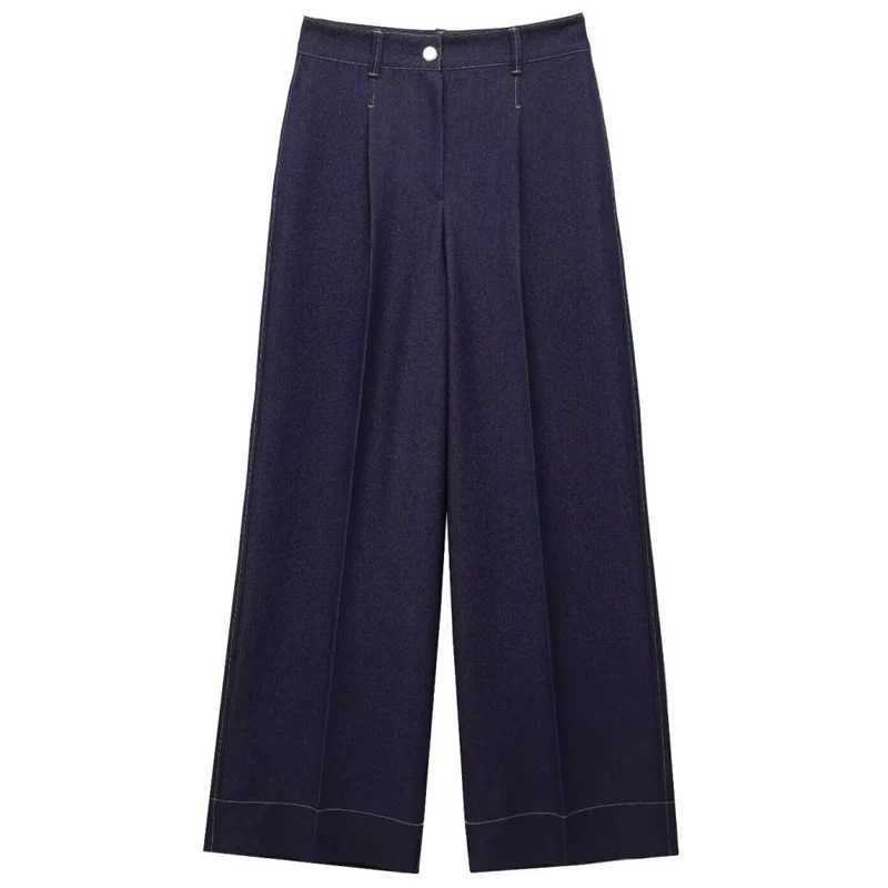 HXAO Woman 2025 Denim Pant Sets Womens Two Pieces Set Elegant Crop ONeck Coat Suit Set 2 Piece Woman High Waist Trousers SetsT251022