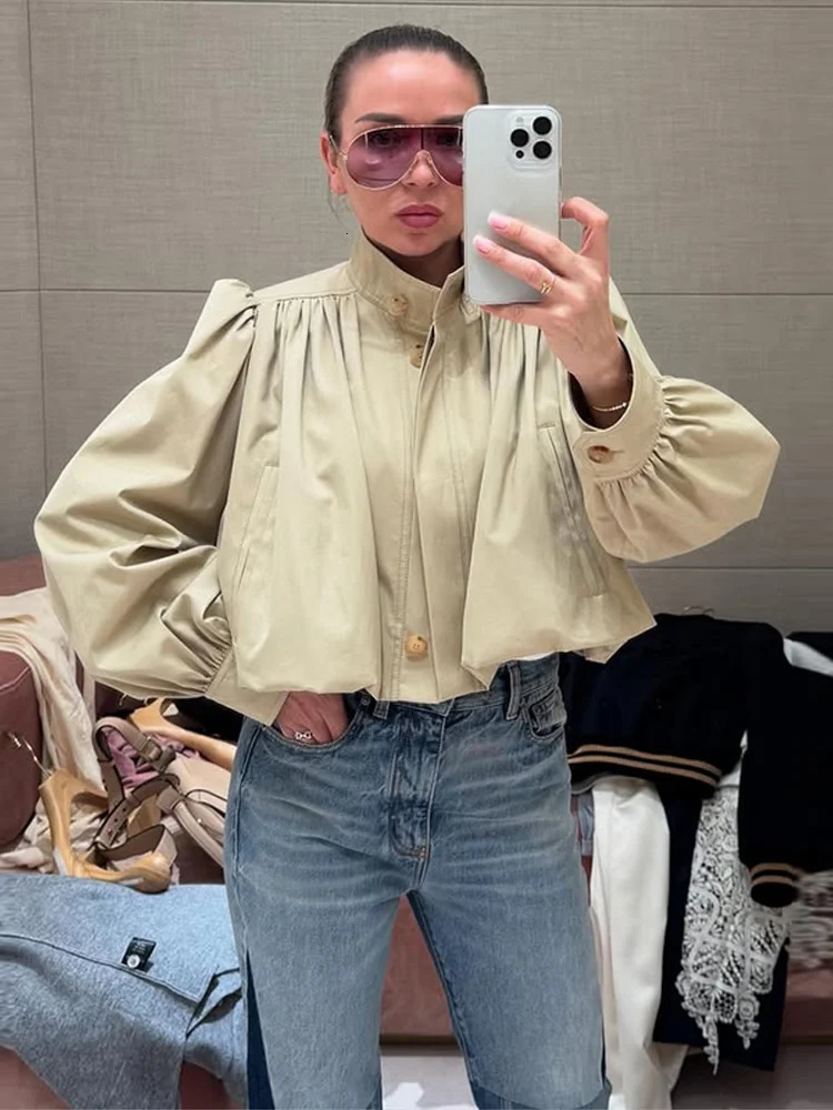 Early Autumn Women Loose Casual Bomber Jackets Long Puff Sleeve Coat Fashion Vintage Y2k Lady High Street Outwears 251016