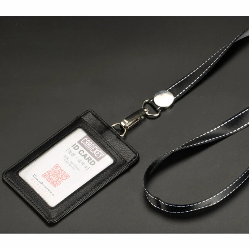 ID Holders Bank Credit Card Holder Unisex Genuine Leather Card Case Business Working Id Badge Name Tag Covers with Lanyard 251023