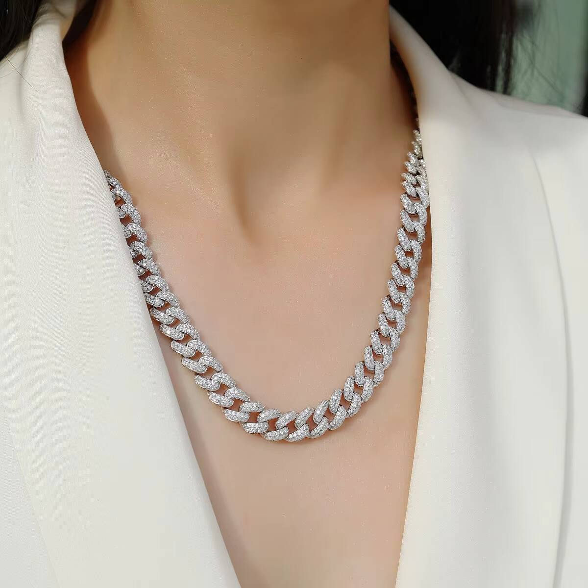 Zanlong 13218 10mm Hip Hop Jewelry 925 Silver D Color VVS Clarity Design Cuban Link Chain Iced Out Moissanite Diamond Necklace