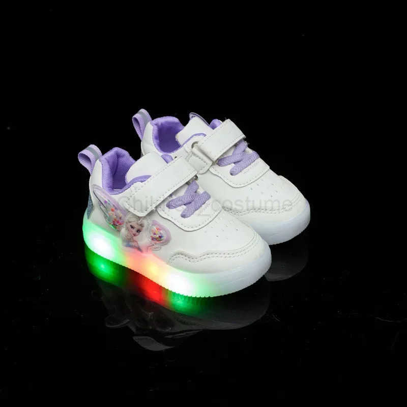 Disney Kids Girls Shoes 2024 Children Sneakers Girls Elsa Frozen Princess Casual Sport Shoes Student Shoes LED Lights Shoes H251022