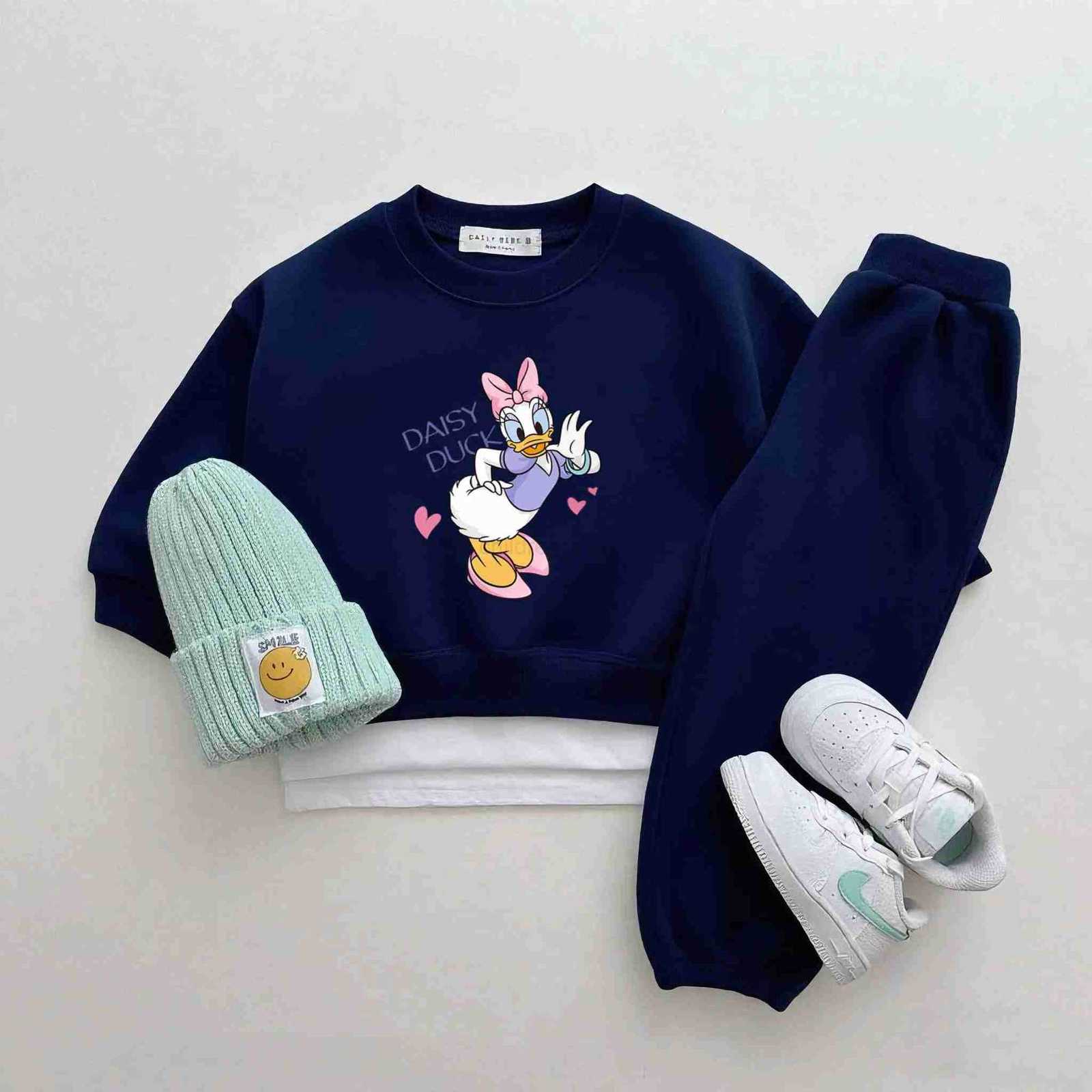 Disney New Design 2Piece Set Kids Cartoon Mickey Sweatshirts Solid Color Trousers Boys And Girls Fashion Tracksuits Lovely Tops Pants H251022