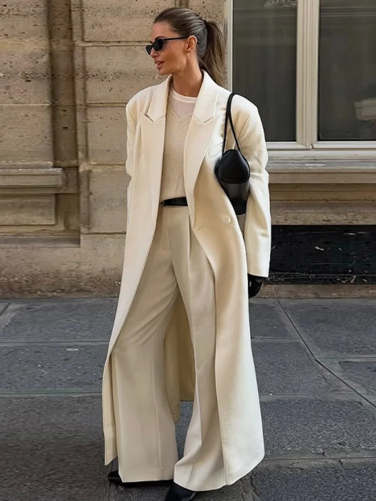 Elegant Womens Woolen Overcoat Lapel Long Sleeve Single Breasted Pocket Warm Long Coat Autumn Winter Fashion Lady Outwear 251020