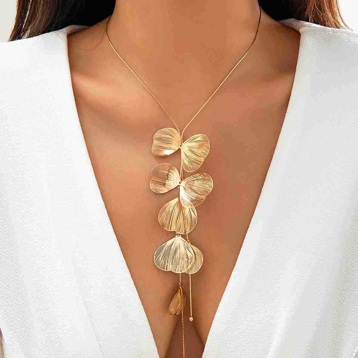 PuRui 2024 Trendy Petal Charm Tassel Necklace for Women Long Neck Chain Pendant Choker Jewelry Collar Elegant Ladies Party Gifts U251022