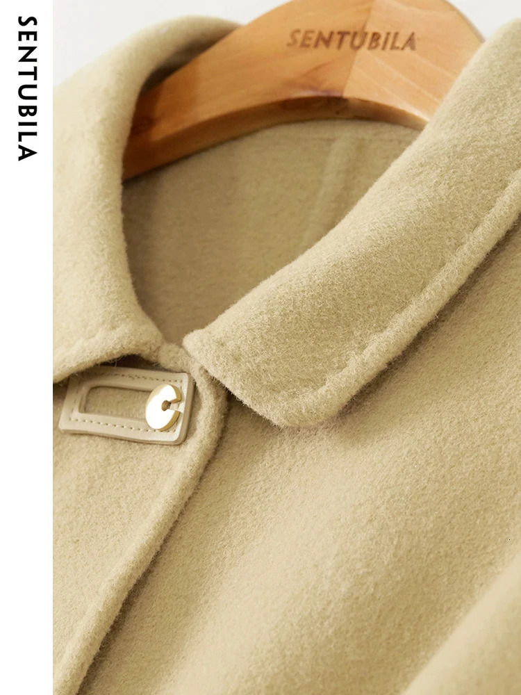 SENTUBILA 100 Wool Winter Coat Women Elegant Loose Double Sided Short Jacket Big Pocket Female Outerwear W34O49736 251021