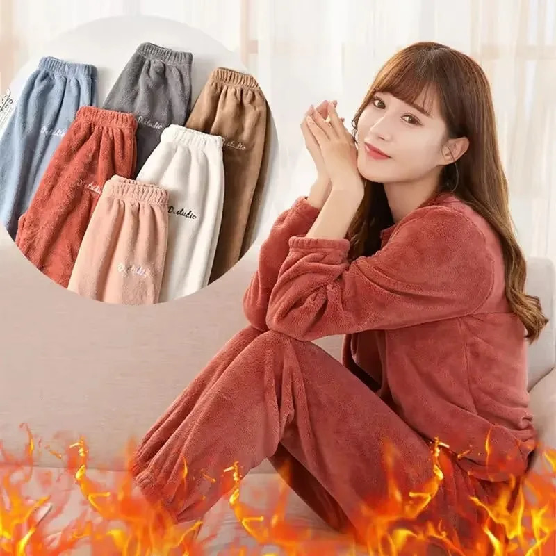 Womens Autumn and Winter Warm Pants Coral Velvet Pajama Set Loose Fitting Home Clothing for Outdoor Womens Oversized Pajamas 251022