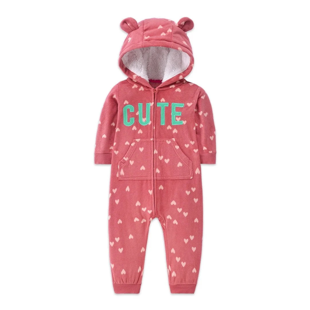 Infant Baby Romper Spring Autumn Warm Babi Boy Girl Clothes Coral Fleece Hooded Babe Animal Jumpsuit 251022