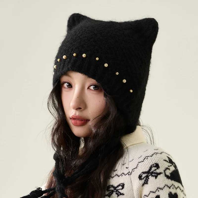Unique Twisted Braid Knit Hat Winter Warmth Fringe Knit Earflap Hat Versatile Beanie Cat Lovely J251022