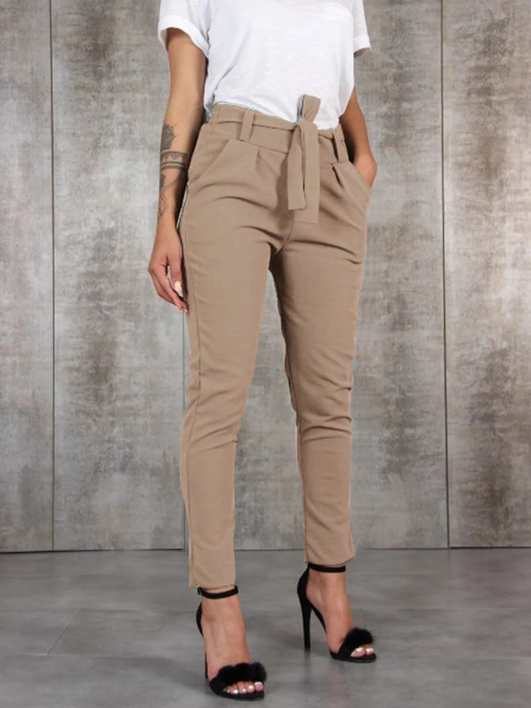BornToGirl Spring Summer Autumn Casual Slim Chiffon Thin Pants For Women High Waist Black Khaki Green Pants Woman Trousers 251022
