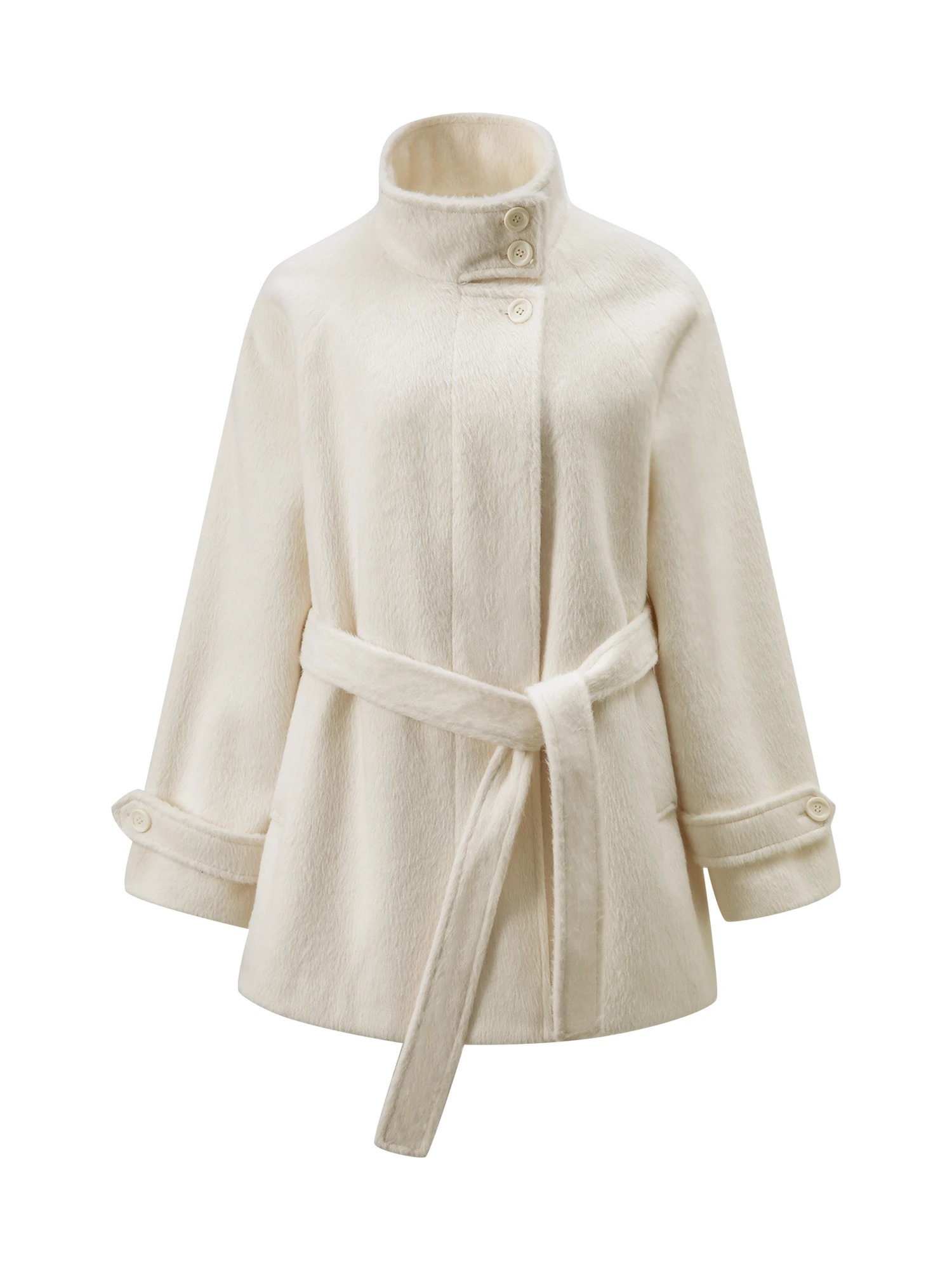 ZIQIAO Korean Style Short White Jacket for Women Early Winter Stand Collar Stylish Warm 251021