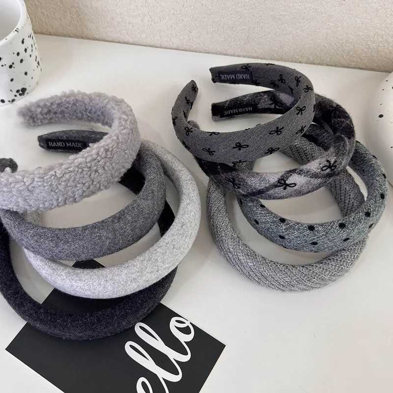 Grey Series Headbands Retro Knitted Bow Wide Hair Band for Woman Girl Elegant Hair Hoop Lady Winter Fashion Hair Accessories New V251022