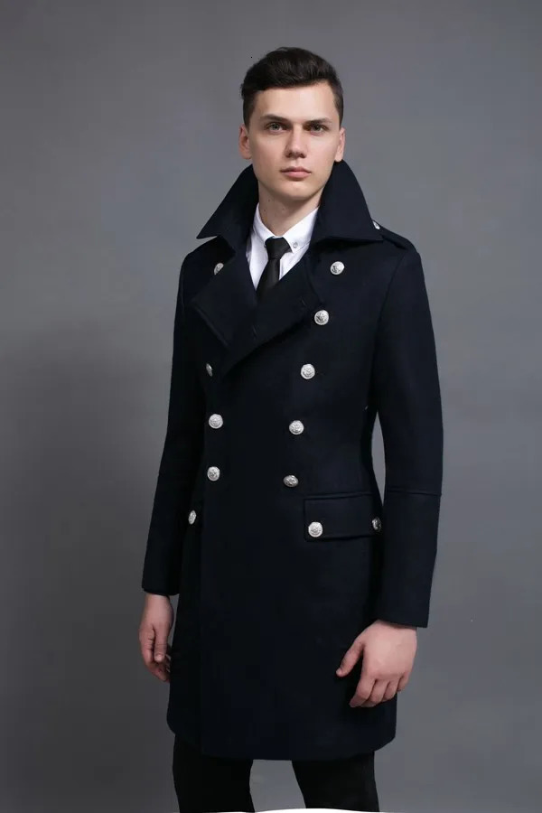 Mens Double Breasted Military Army Wool Coat Plus Size Thick Cashmere Work Business Solid Slim Pea Coat Winter Fashion 251016