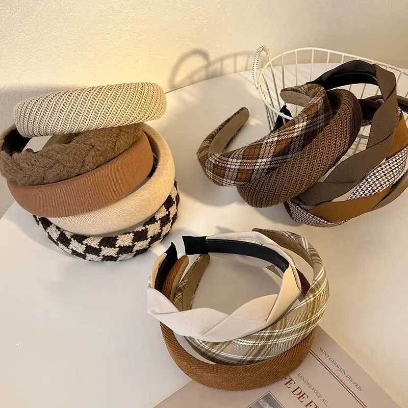 Fashion Print Lattice Sponge Vintage Elastic Hair Band Hair Hoop Headband Womens Girl Wide Side Hairband Female Hair Accessories V251022
