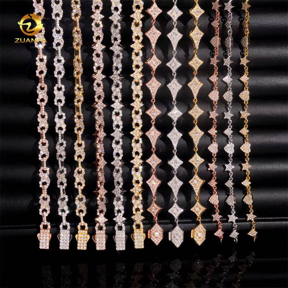 4 Styles Fashion Moissanite Necklace Hip Hop Jewelry Cluster Iced Out Moissanite Diamond Link Chain
