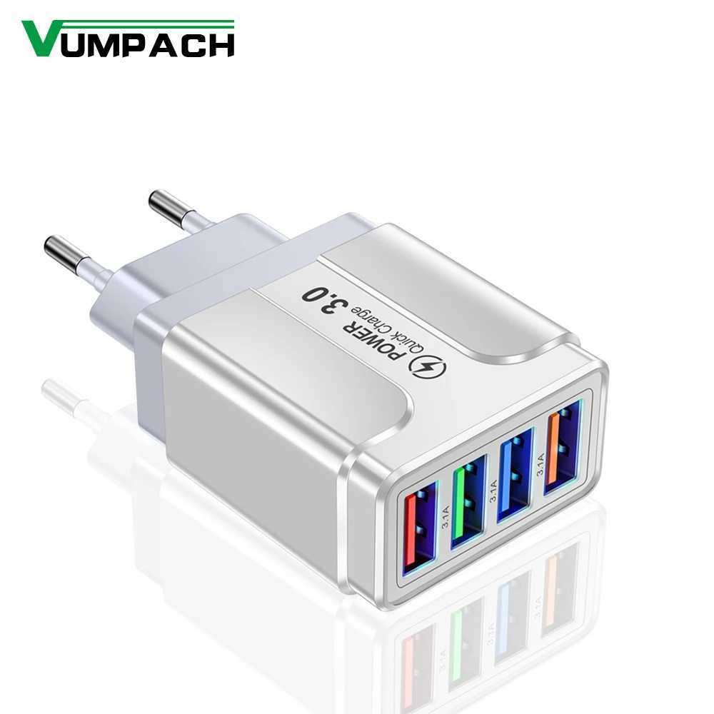 4 Ports Quick Charge 30 Wall Fast Charger Adapter Micro USB Fast Data Sync Charger Cable for Mobile Phone J251114