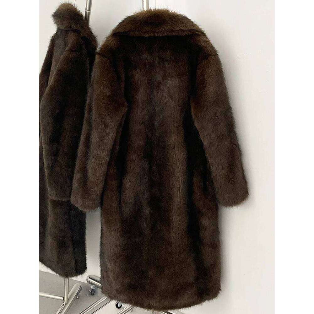 Mueyeruho 2025 Winter Faux Fur Jacket Solid Khaki Long Sleeve Thick Warm Overcoat Outwear Fluffy Coat For Women