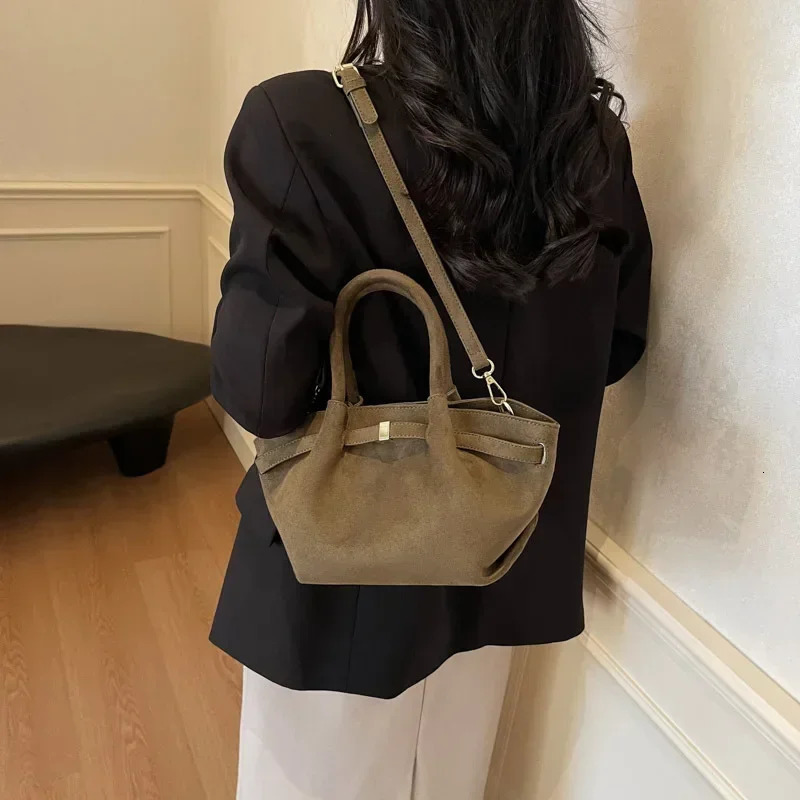 Fall Winter Womens Faux Suede Tote Shoulder Bags Large Capacity Belt n Handle Crossbody Bag Vintage Female Purse for Work 251018