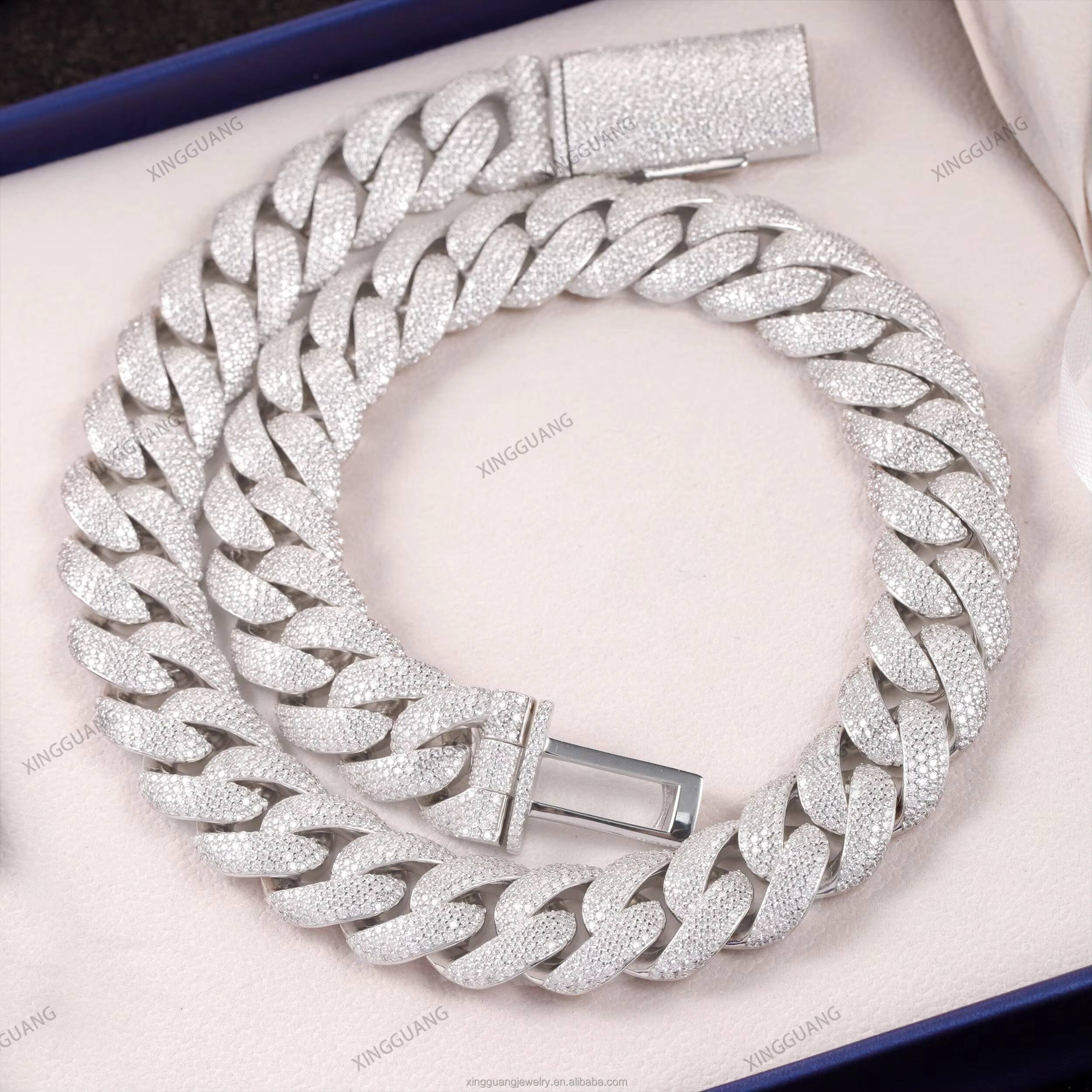 Fine Jewelry Full Iced Out Moissanite Cuban Chain 18mm22mm S925 Silver Chain Hip Hop Necklace VVS Moissanite Cuban Lidynamic Chain