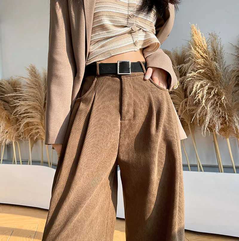 Womens Pants Autumn Winter Corduroy High Waist Wide Leg Pants for Women Casual Trousers Female Straight Pants Women Clothes NewT251022