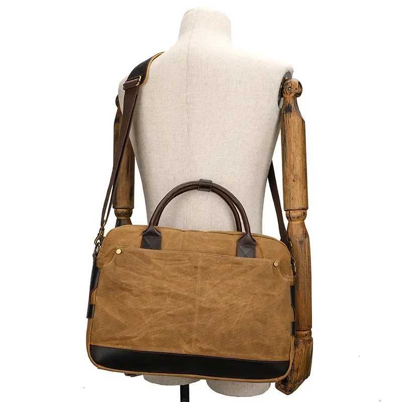 M598 Portable Briefcase Men Canvas with Crazy Horse Leather Retro Shoulder Crossbody Outdoor Travel Messeage Computer Bag W251022