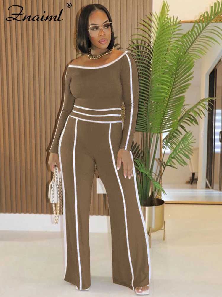 Znaiml Women Sporty Black 2Piece Set Casual Streetwear OffShoulder Crop Top with Full Sleeve High Waist Wide Leg Pants OutfitT251022